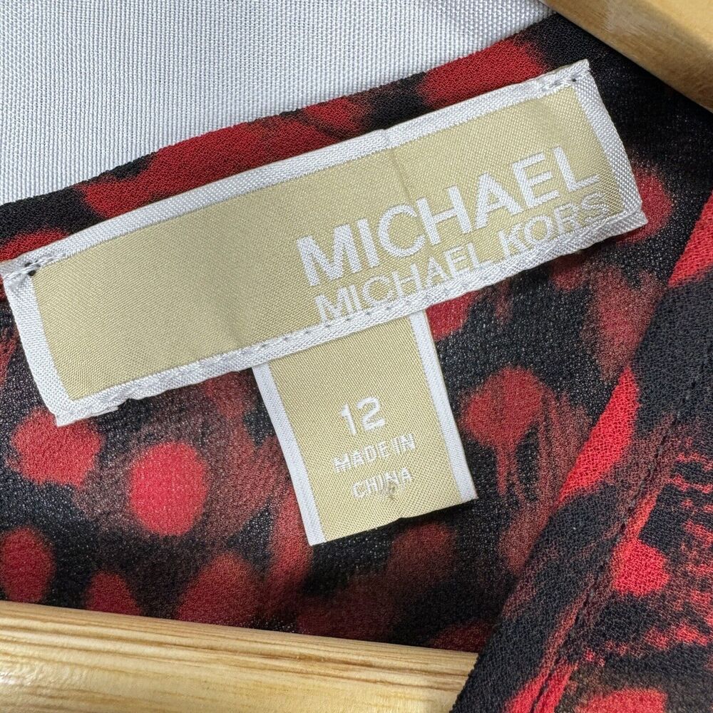 Michael Kors Chiffon Dress Black Red Size 12 Sheer Long Sleeve Lined Camisole - Picture 4 of 16